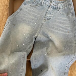 Rhinestone Straight Jeans Women